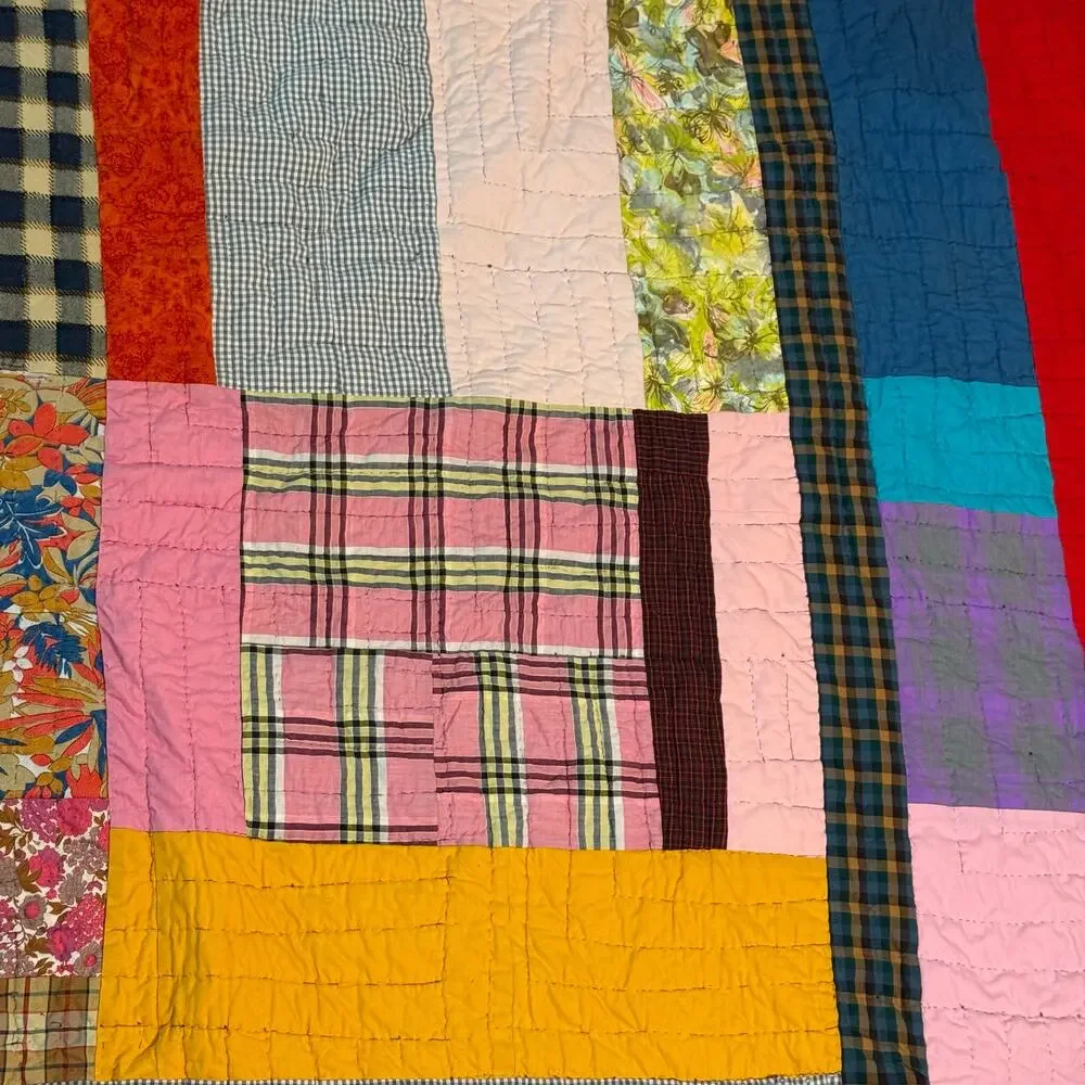 Vintage 70s Crazy Quilt Patchwork hand stitched multicolored 79